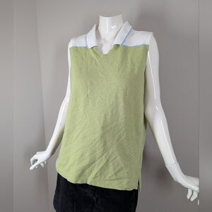 Vintage Adidas Y2K Sleeveless Polo Shirt Lime Green Golf Tennis Athleisure L